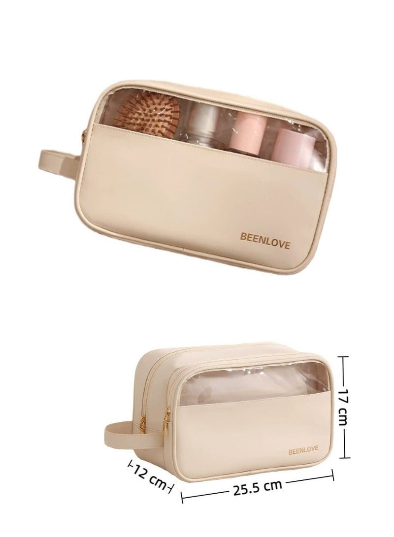 Clear Travel Bags for Toiletries, Transparent Cosmetic Bag, Clear Toiletry Bag for Women Men, Translucent Waterproof Travel Makeup Bag with Handle, Waterproof Pouch for Toiletries Accessories Brushes Dark blue / pink / white - Image 1